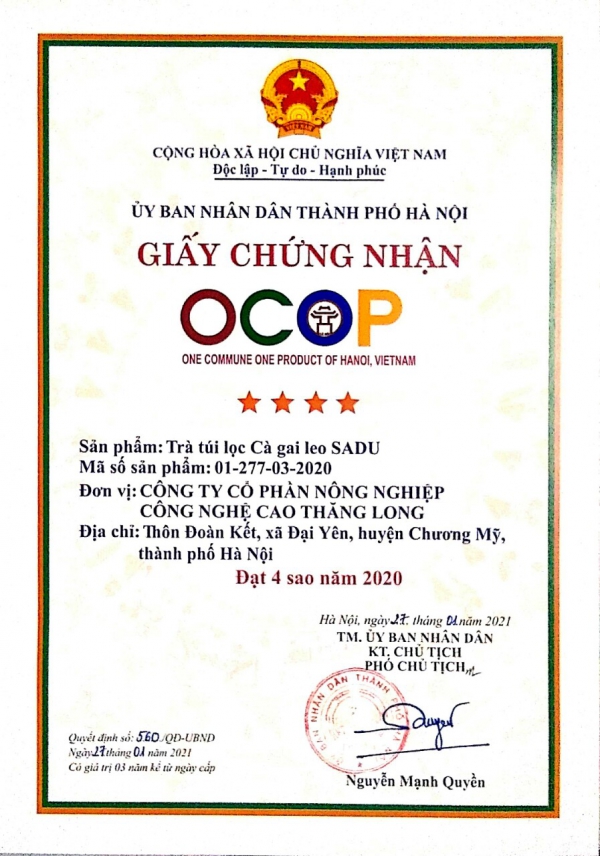 Chứng nhận OCOP 4 Sao
